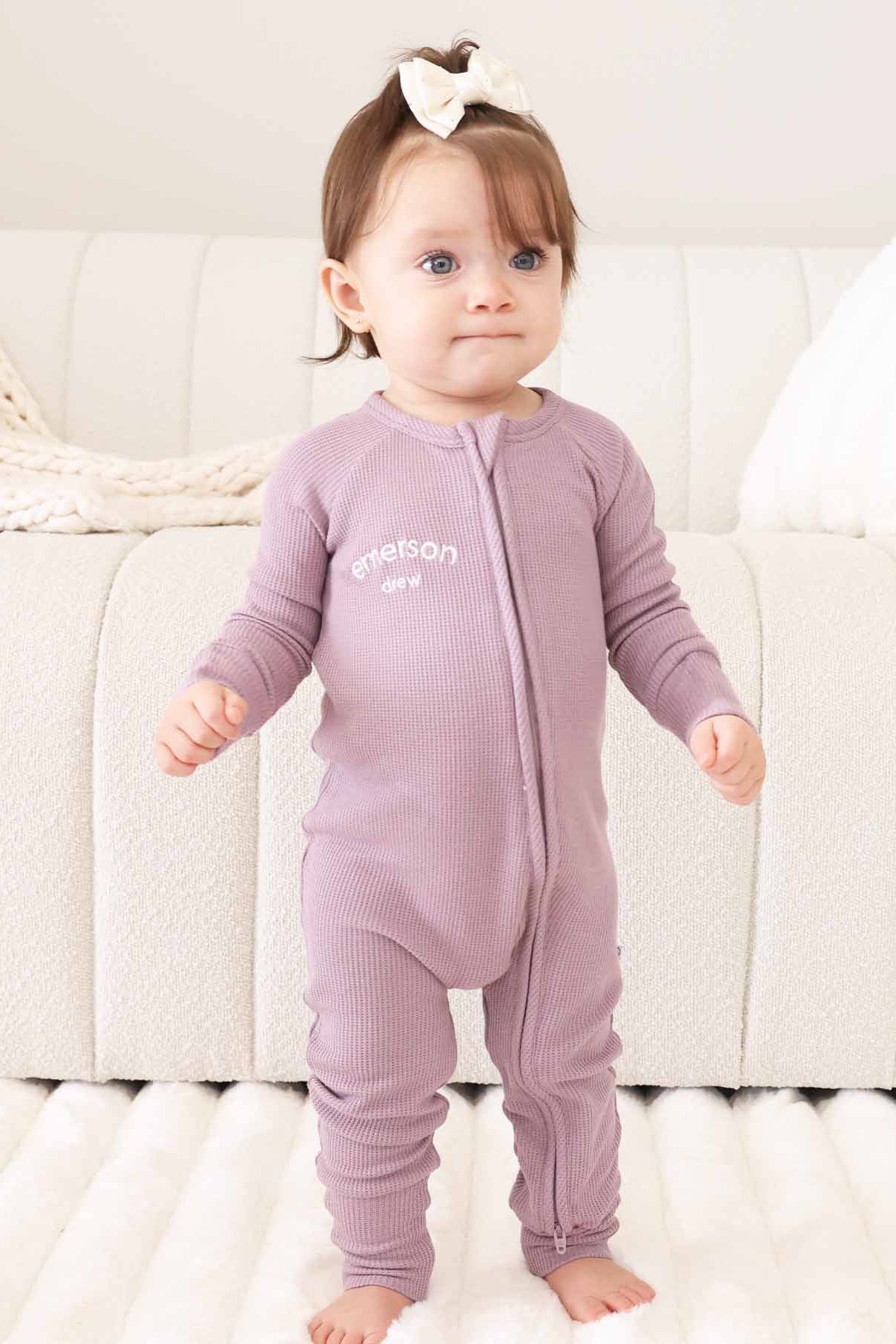 Embroidered Bamboo Waffle Convertible Zip Romper | Amethyst