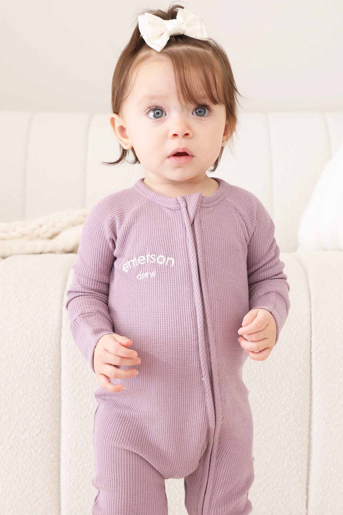 Embroidered Bamboo Waffle Convertible Zip Romper | Amethyst