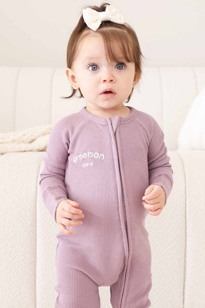 Embroidered Bamboo Waffle Convertible Zip Romper | Amethyst