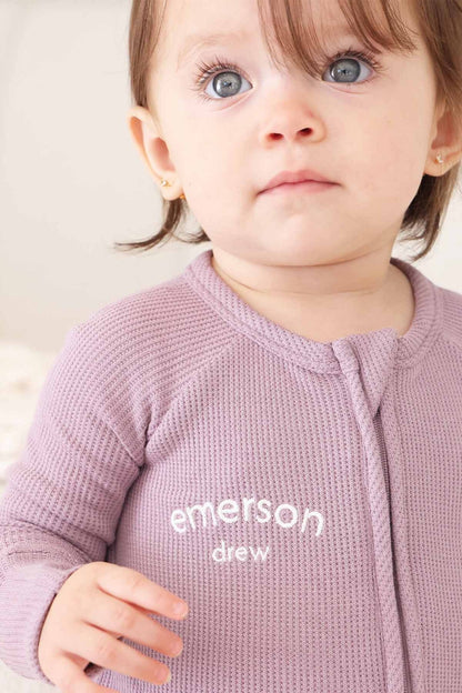 Embroidered Bamboo Waffle Convertible Zip Romper | Amethyst