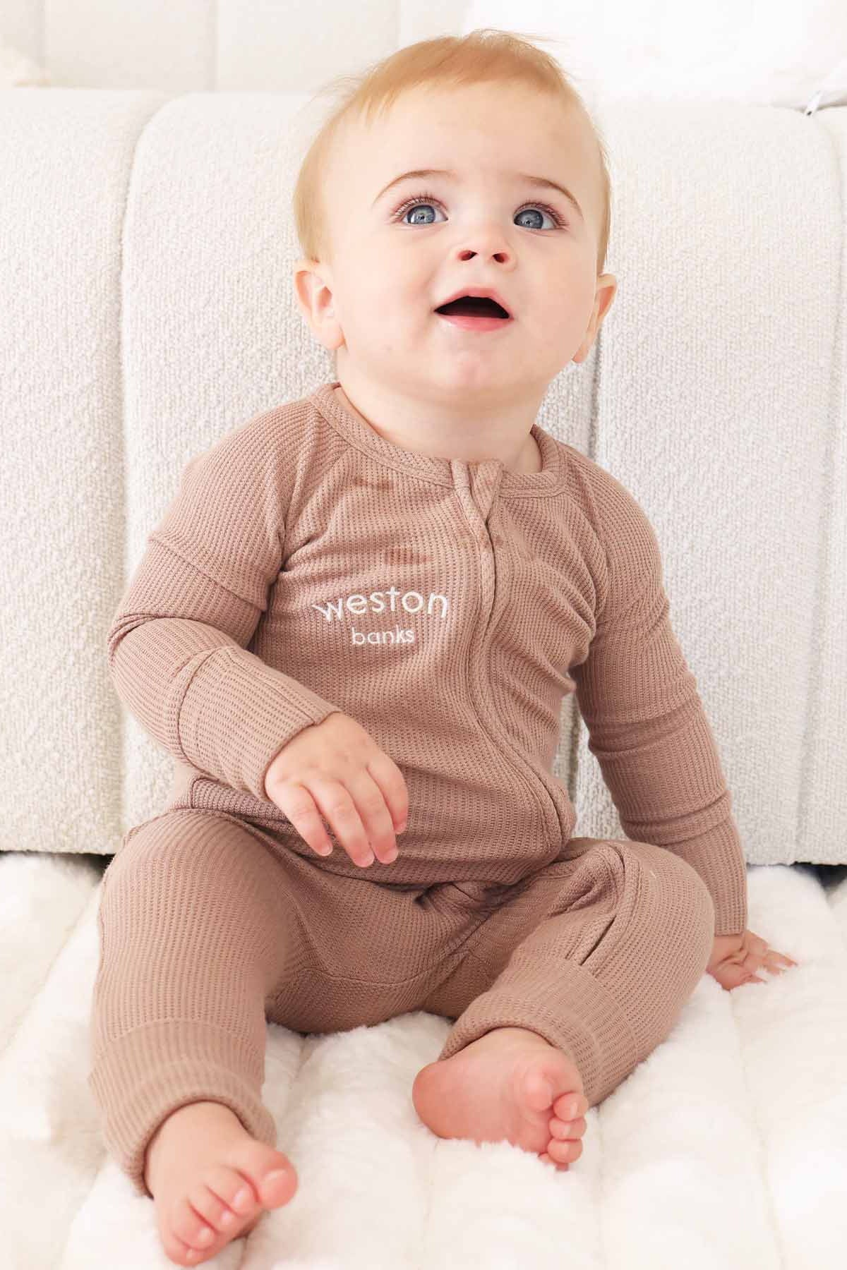Embroidered Bamboo Waffle Convertible Zip Rompers | Mountain Haze
