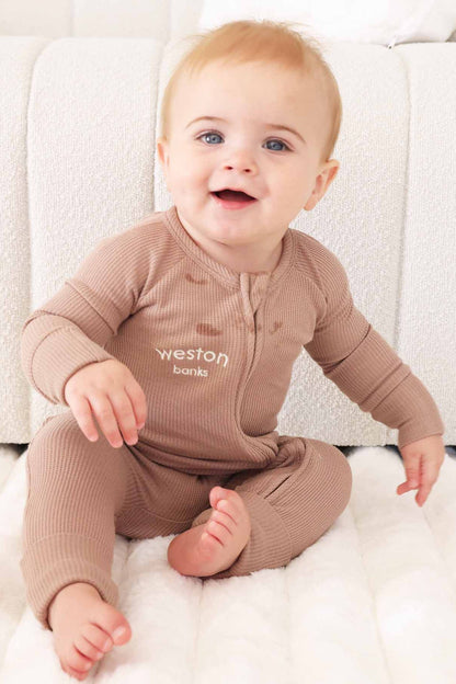 Embroidered Bamboo Waffle Convertible Zip Rompers | Mountain Haze