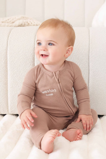 Embroidered Bamboo Waffle Convertible Zip Rompers | Mountain Haze