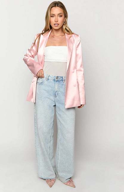 Rose Pink Satin Blazer