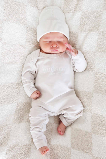Personalized Full Length Snap Romper | Light Sand