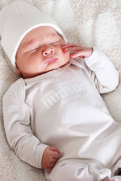 Personalized Full Length Snap Romper | Light Sand
