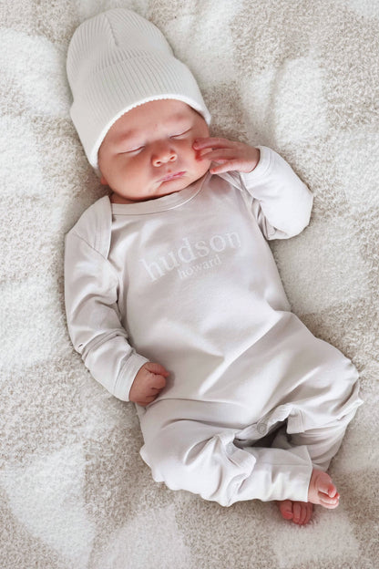 Personalized Full Length Snap Romper | Light Sand