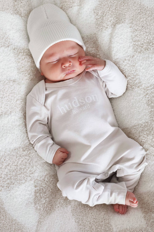 Personalized Full Length Snap Romper | Light Sand
