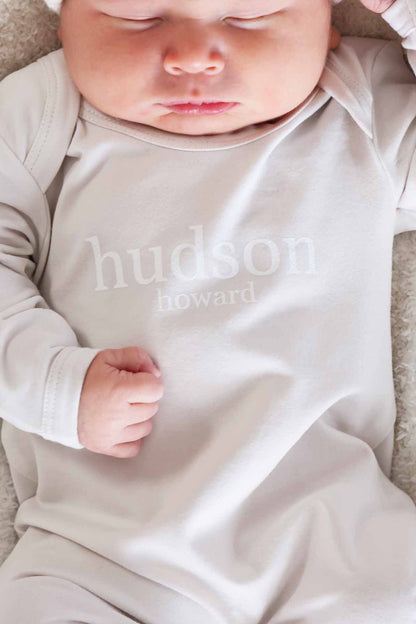 Personalized Full Length Snap Romper | Light Sand