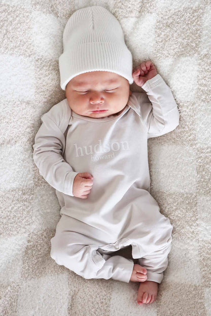 Personalized Full Length Snap Romper | Light Sand