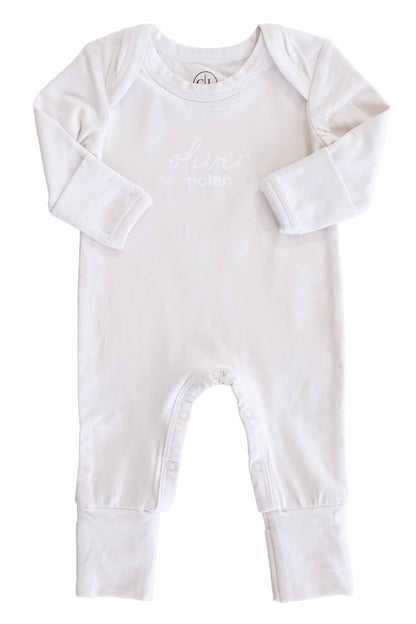 Personalized Full Length Snap Romper | Light Sand