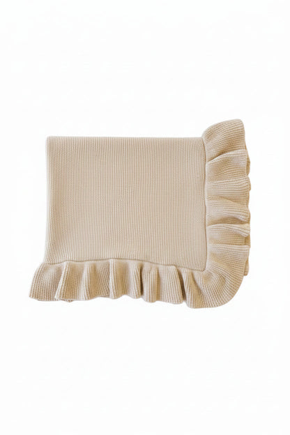 Embroidered Knit Blanket With Ruffle | Oatmeal