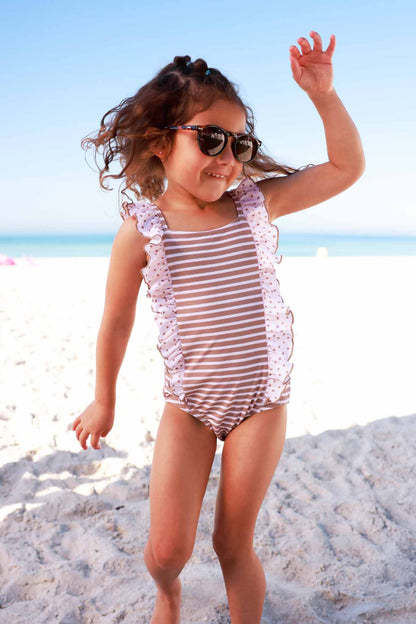 Double Ruffle Bow Back One Piece | Sandy Stripes