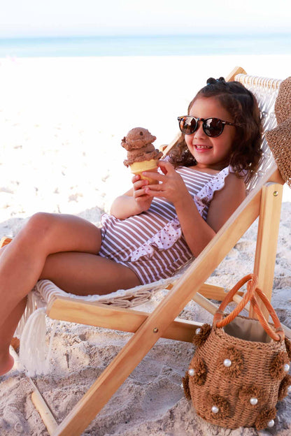 Double Ruffle Bow Back One Piece | Sandy Stripes