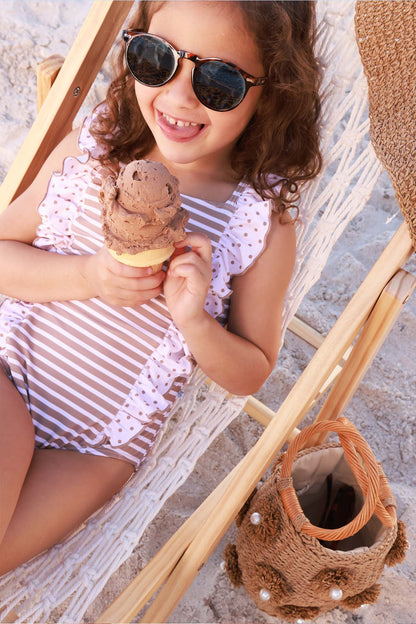 Double Ruffle Bow Back One Piece | Sandy Stripes