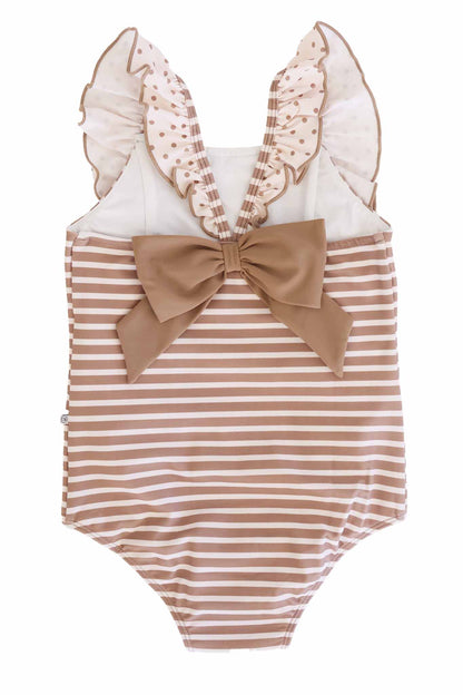 Double Ruffle Bow Back One Piece | Sandy Stripes