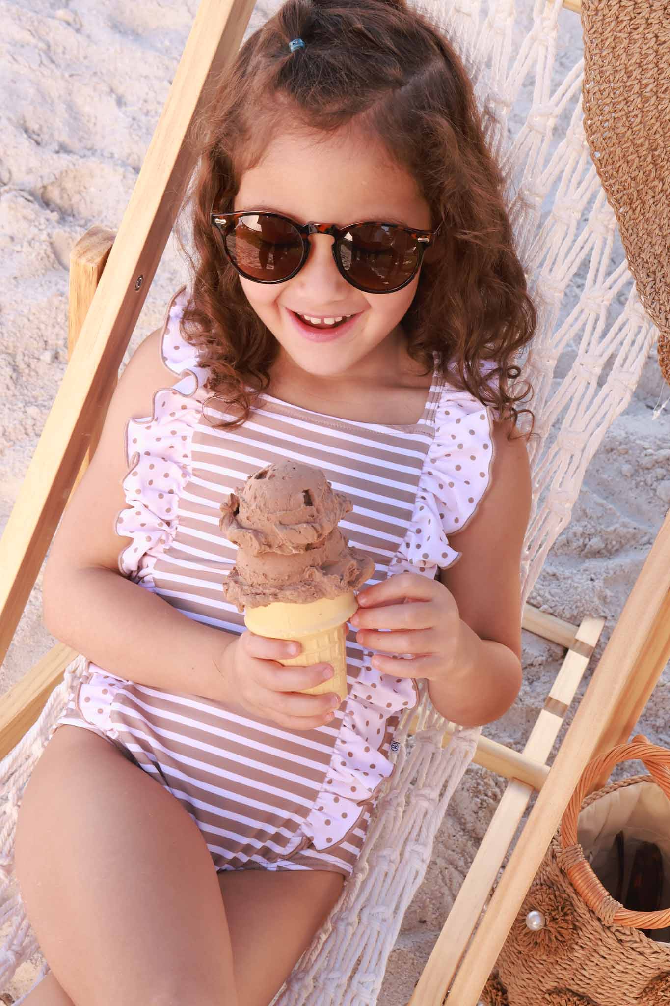 Double Ruffle Bow Back One Piece | Sandy Stripes
