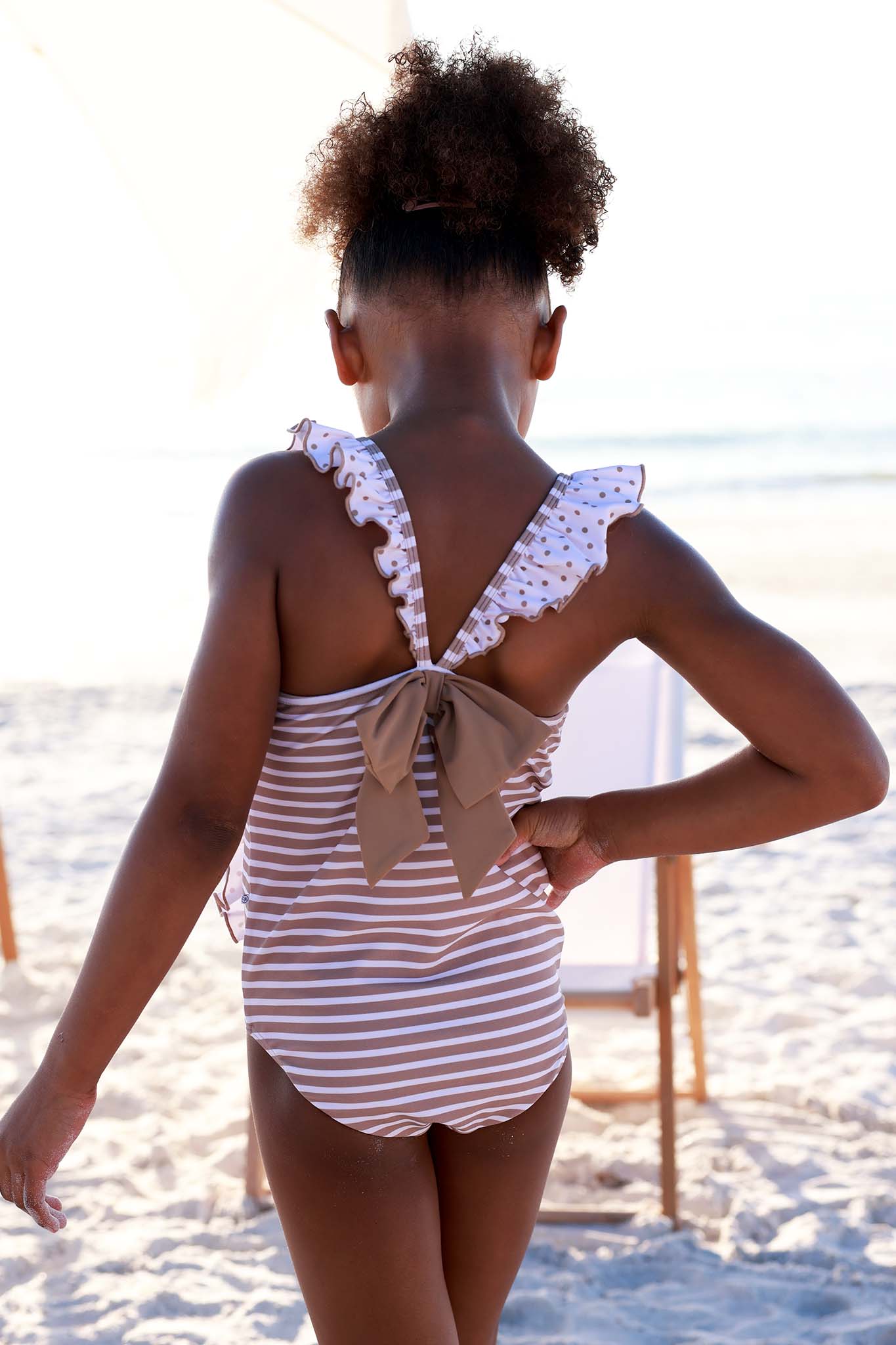 Double Ruffle Bow Back One Piece | Sandy Stripes
