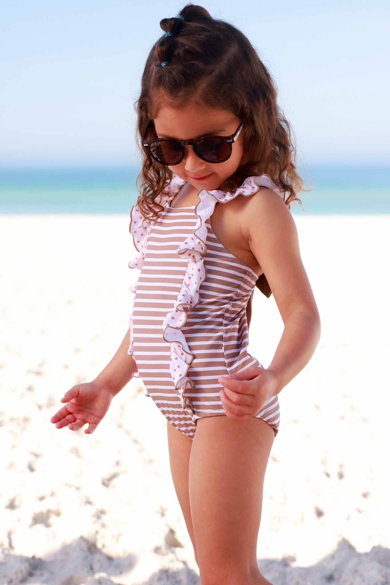 Double Ruffle Bow Back One Piece | Sandy Stripes
