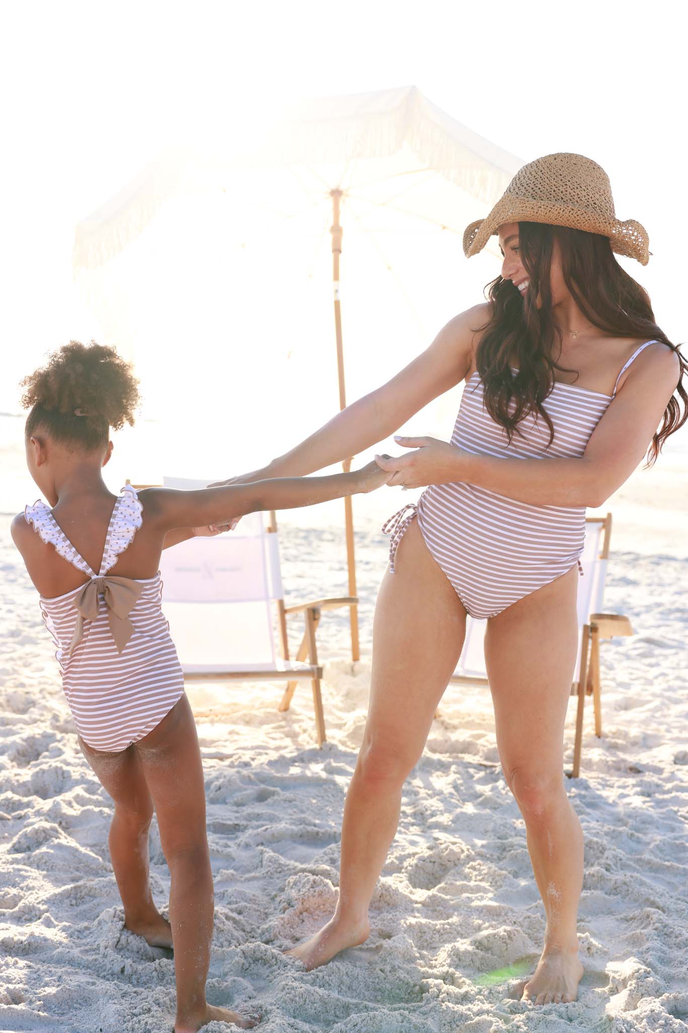 Double Ruffle Bow Back One Piece | Sandy Stripes