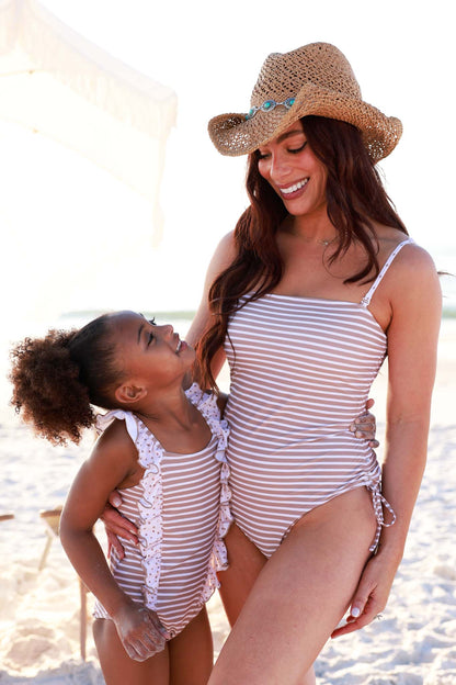 Double Ruffle Bow Back One Piece | Sandy Stripes