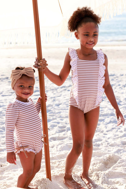 Double Ruffle Bow Back One Piece | Sandy Stripes
