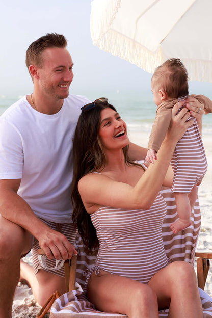 Long Sleeve Rash Guard Swim Romper Shortie | Sandy Stripes