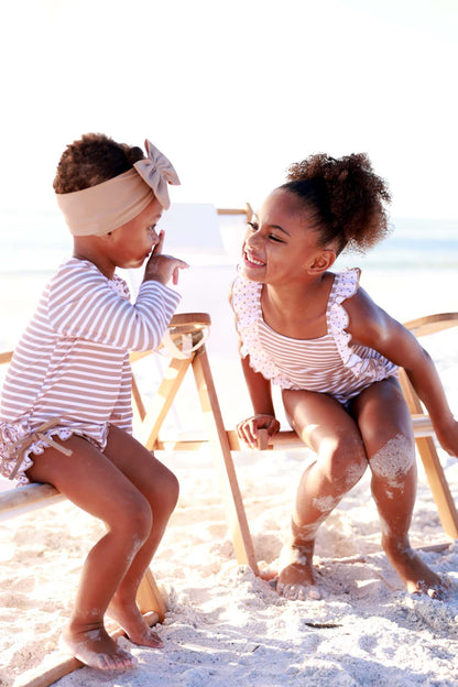 Double Ruffle Bow Back One Piece | Sandy Stripes