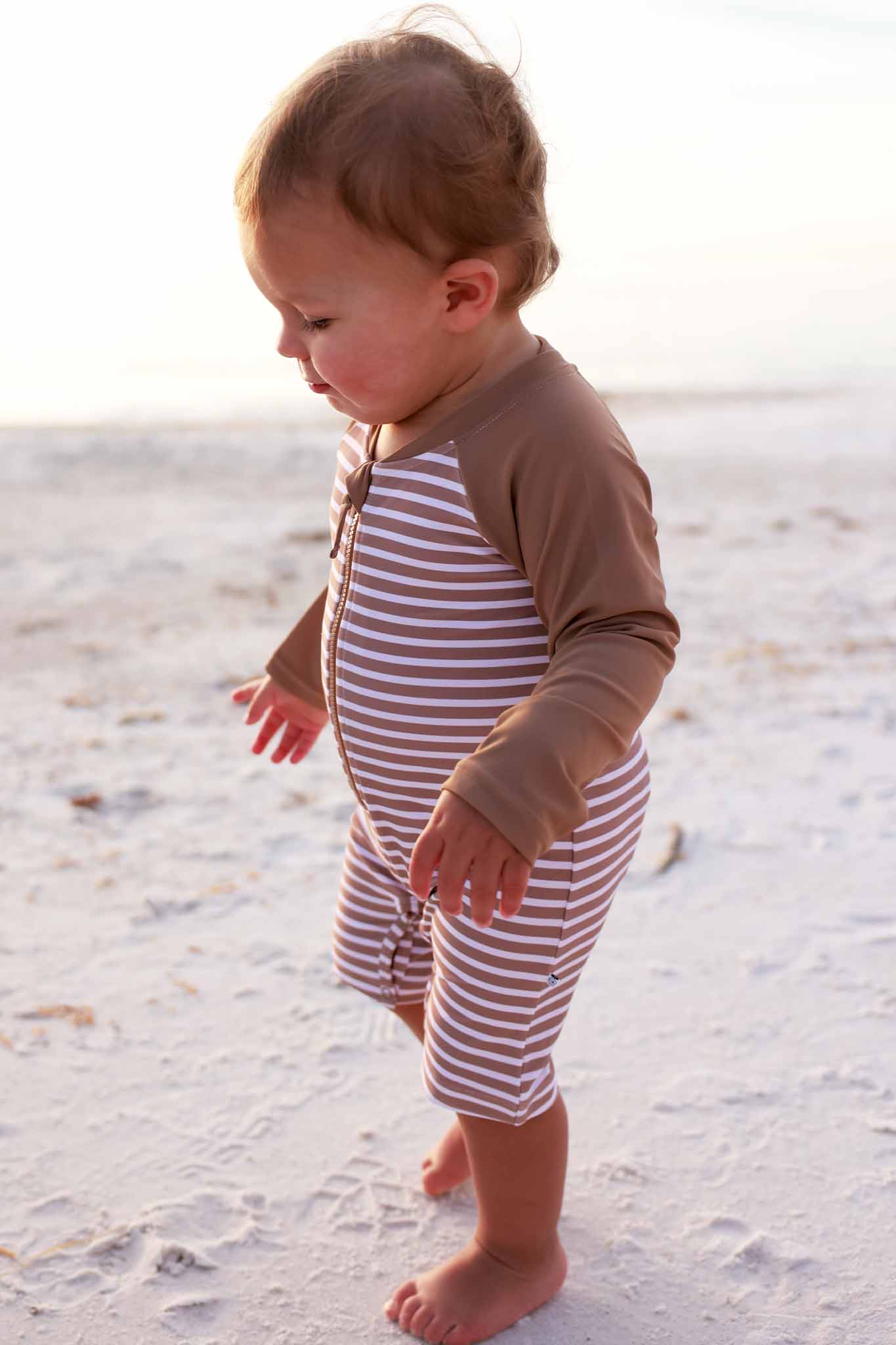 Long Sleeve Rash Guard Swim Romper Shortie | Sandy Stripes