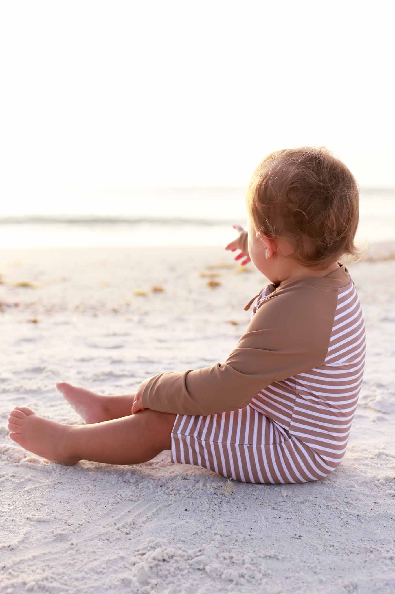 Long Sleeve Rash Guard Swim Romper Shortie | Sandy Stripes