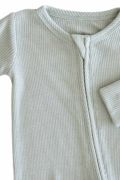 Embroidered Bamboo Waffle Zipper Footie | Mountain Haze