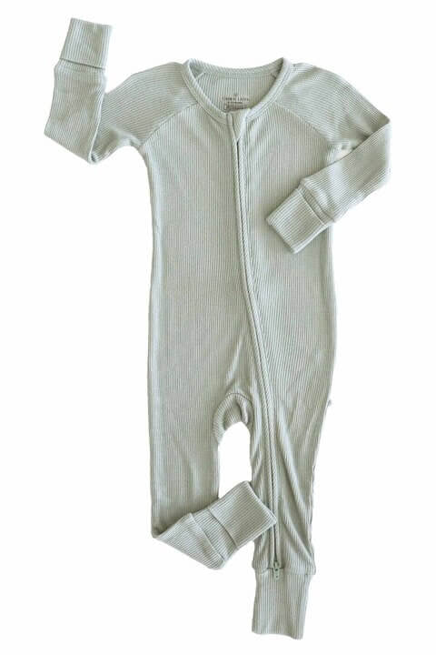 Embroidered Bamboo Waffle Convertible Zip Romper | Seagrass