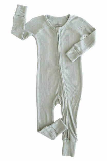 Embroidered Bamboo Waffle Convertible Zip Romper | Seagrass