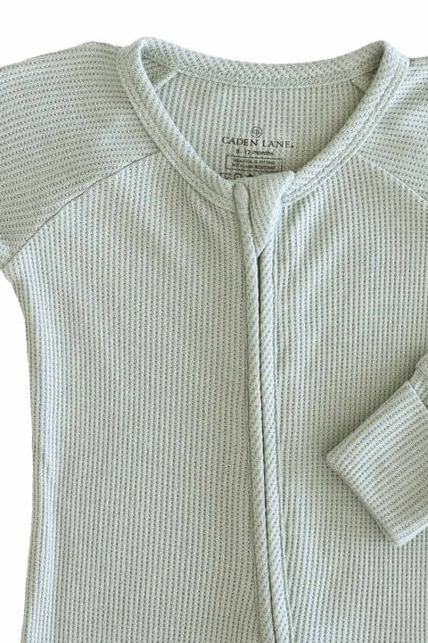 Embroidered Bamboo Waffle Convertible Zip Romper | Seagrass