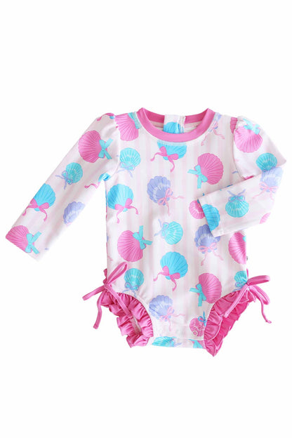 Long Sleeve Rash Guard With Ruffle Bottom | Seaside Sweetie