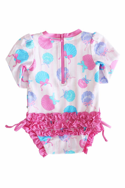Long Sleeve Rash Guard With Ruffle Bottom | Seaside Sweetie