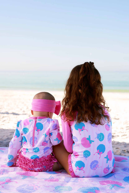 Long Sleeve Rash Guard With Ruffle Bottom | Seaside Sweetie
