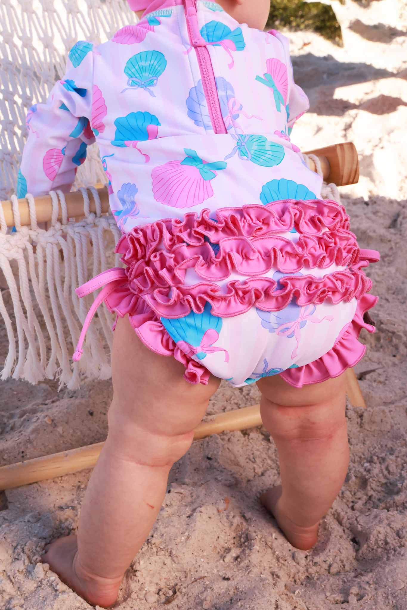 Long Sleeve Rash Guard With Ruffle Bottom | Seaside Sweetie