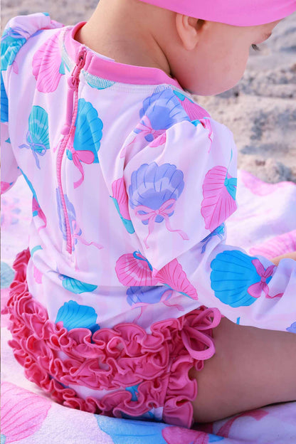 Long Sleeve Rash Guard With Ruffle Bottom | Seaside Sweetie