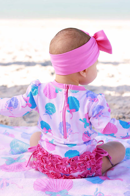 Long Sleeve Rash Guard With Ruffle Bottom | Seaside Sweetie
