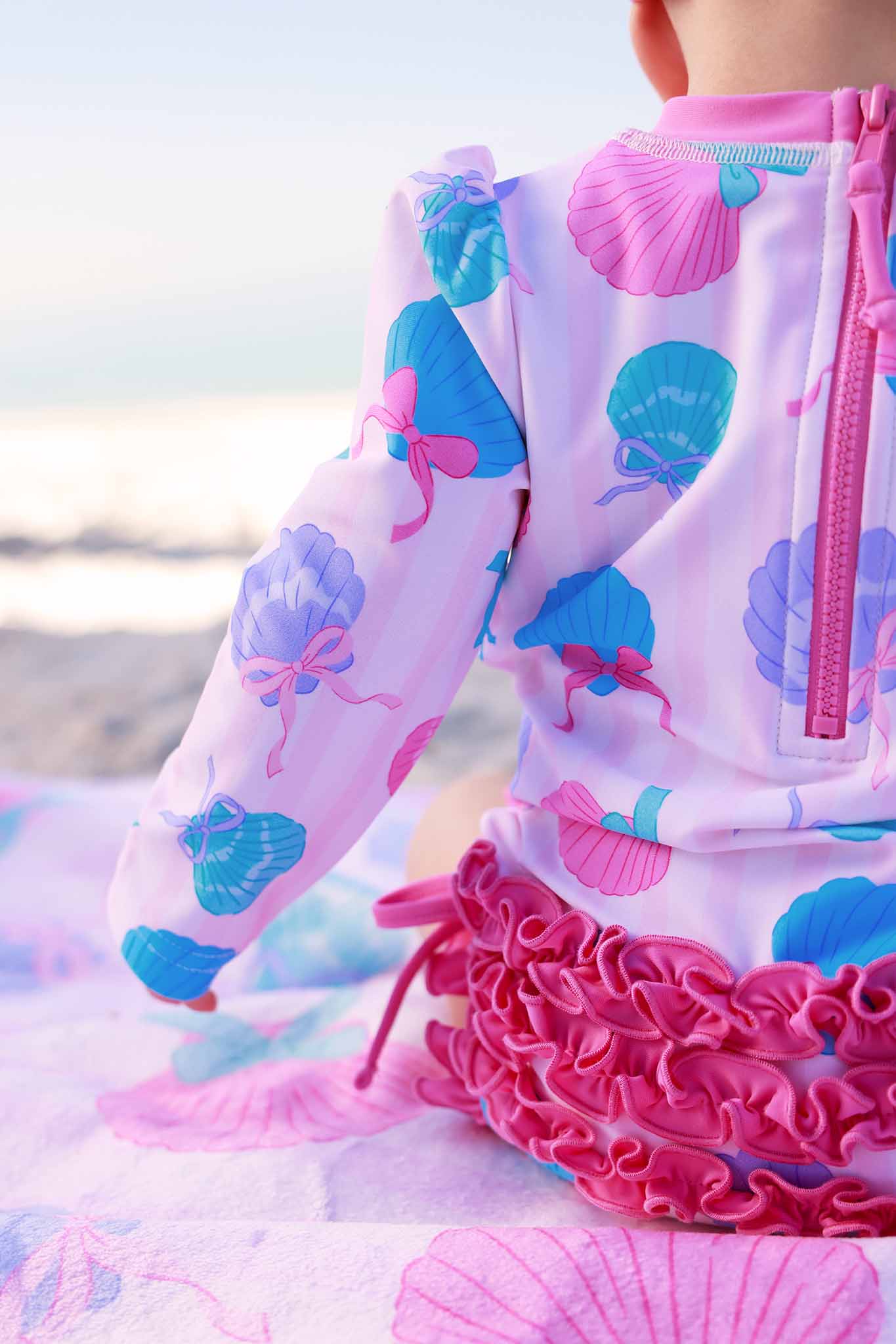 Long Sleeve Rash Guard With Ruffle Bottom | Seaside Sweetie