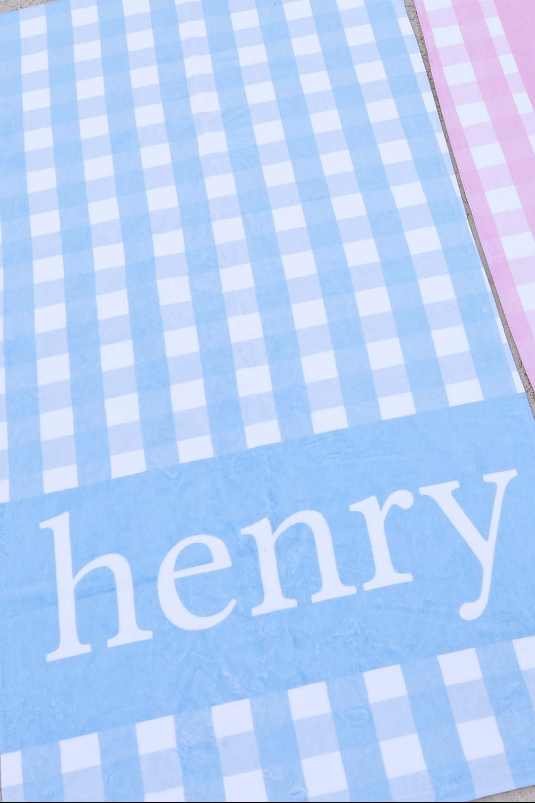 Personalized Kids Beach Towel | Blue Seersucker