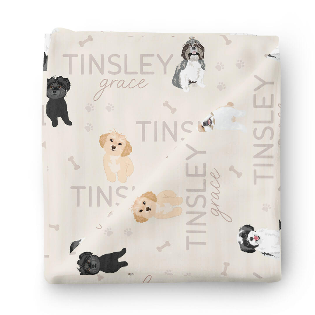 Personalized Baby Name Swaddle Blanket | Dog Breeds