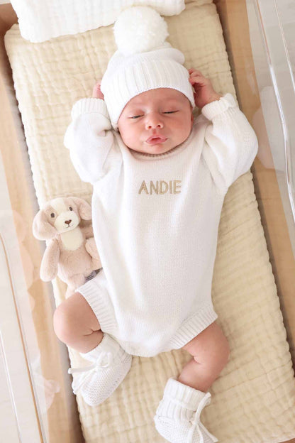 Knit Baby Pom Pom Beanie | Sweet Neutrals