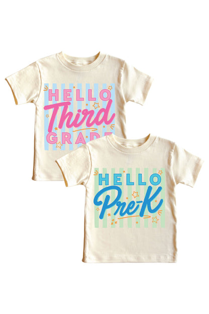 Hello New Grade Stripes Kids Graphic Tee | Natural