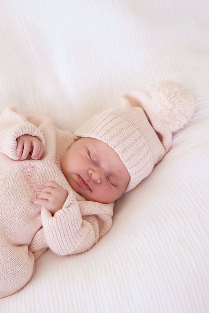 Knit Baby Pom Pom Beanie | Tea Rose