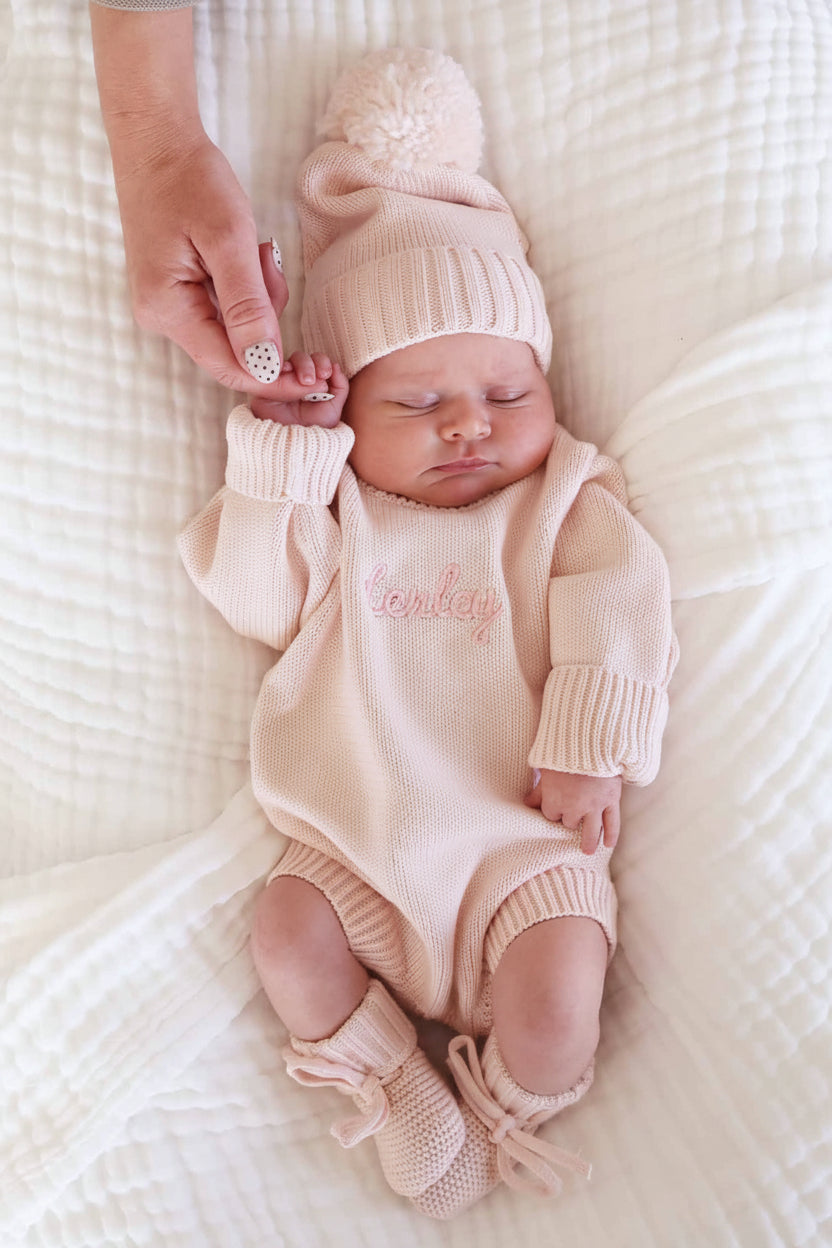 Embroidered Knit Sweater Bubble Romper | Tea Rose