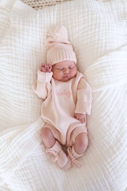 Embroidered Knit Sweater Bubble Romper | Tea Rose