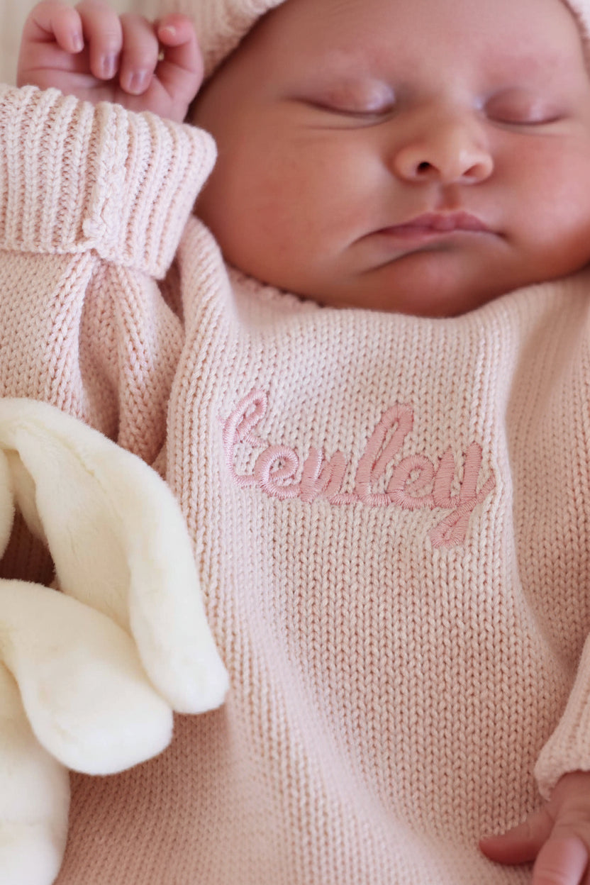 Embroidered Knit Sweater Bubble Romper | Tea Rose