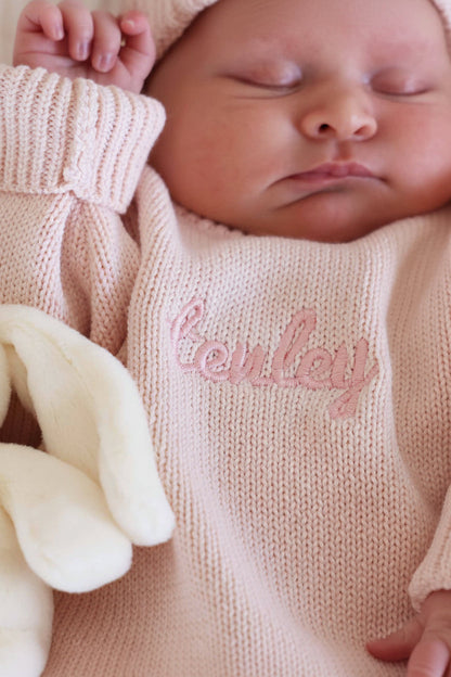 Embroidered Knit Sweater Bubble Romper | Tea Rose